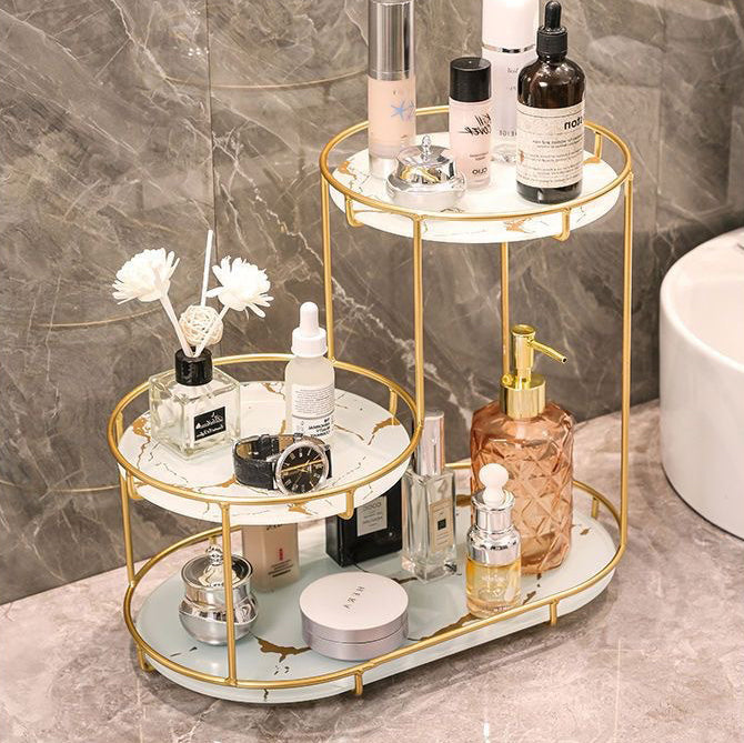 Modern Minimalist Round UV Board Iron End Table 3-Tier For Bathroom