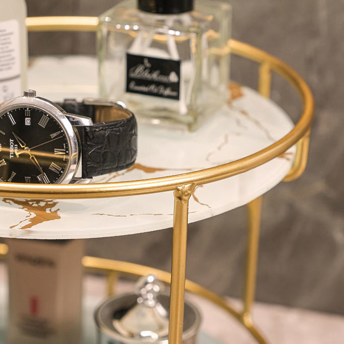 Modern Minimalist Round UV Board Iron End Table 3-Tier For Bathroom