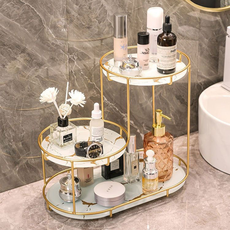 Modern Minimalist Round UV Board Iron End Table 3-Tier For Bathroom