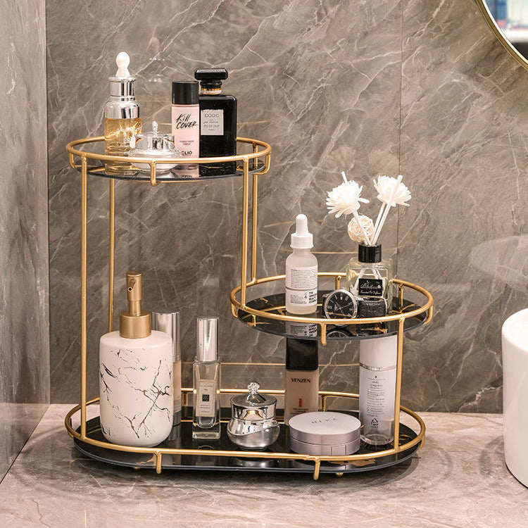 Modern Minimalist Round UV Board Iron End Table 3-Tier For Bathroom