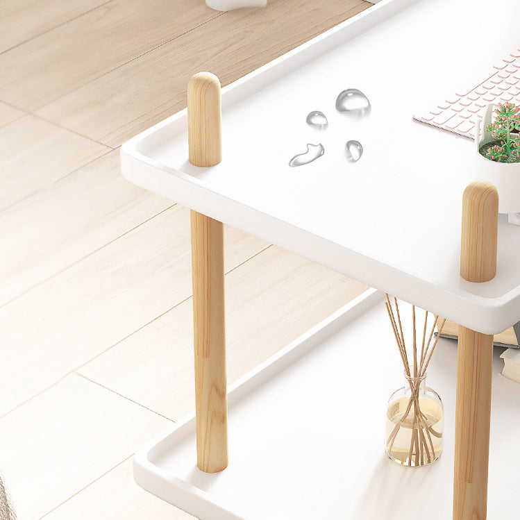 Modern Minimalist Plastic Solid Wood End Table 2-Tier 4-Leg Movable For Living Room