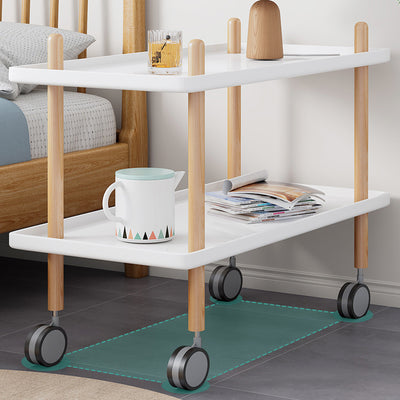 Modern Minimalist Plastic Solid Wood End Table 2-Tier 4-Leg Movable For Living Room