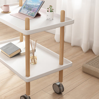 Modern Minimalist Plastic Solid Wood End Table 2-Tier 4-Leg Movable For Living Room