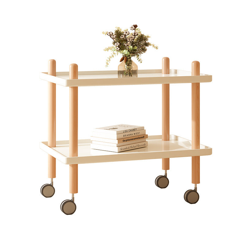 Modern Minimalist Plastic Solid Wood End Table 2-Tier 4-Leg Movable For Living Room
