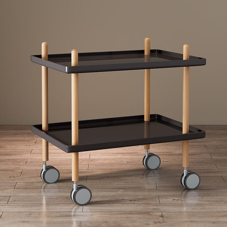 Modern Minimalist Plastic Solid Wood End Table 2-Tier 4-Leg Movable For Living Room