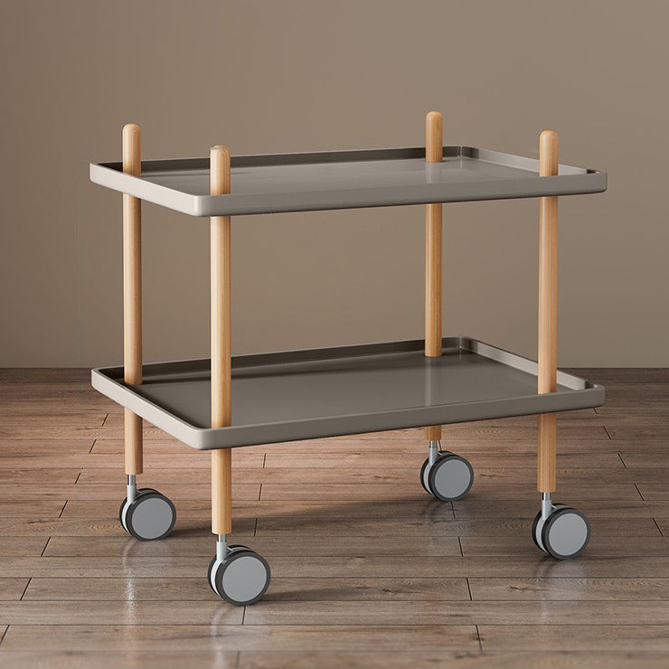 Modern Minimalist Plastic Solid Wood End Table 2-Tier 4-Leg Movable For Living Room