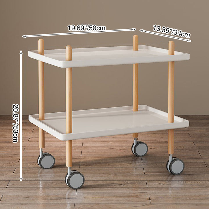 Moderner minimalistischer Beistelltisch aus Kunststoff und Massivholz, 2-stufig, 4-beinig, beweglich für das Wohnzimmer 