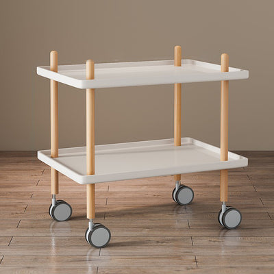 Modern Minimalist Plastic Solid Wood End Table 2-Tier 4-Leg Movable For Living Room