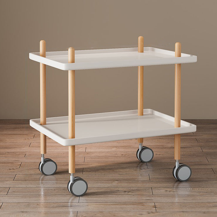 Modern Minimalist Plastic Solid Wood End Table 2-Tier 4-Leg Movable For Living Room