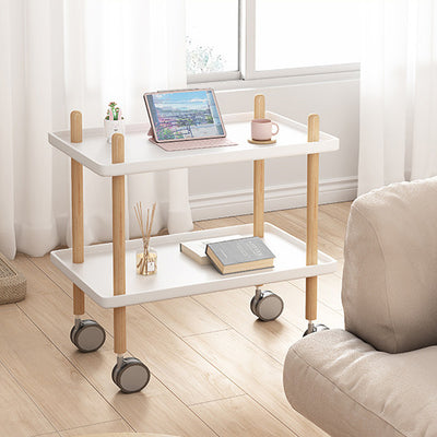 Modern Minimalist Plastic Solid Wood End Table 2-Tier 4-Leg Movable For Living Room