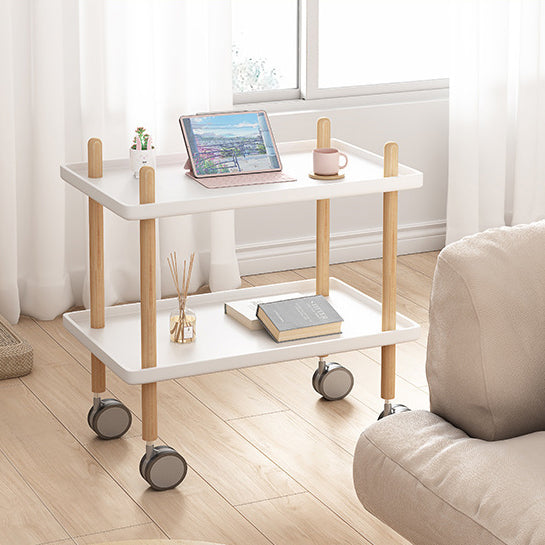 Modern Minimalist Plastic Solid Wood End Table 2-Tier 4-Leg Movable For Living Room