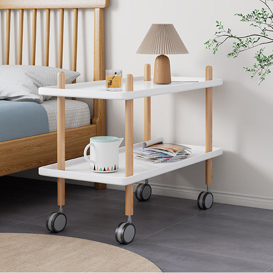 Moderner minimalistischer Beistelltisch aus Kunststoff und Massivholz, 2-stufig, 4-beinig, beweglich für das Wohnzimmer 