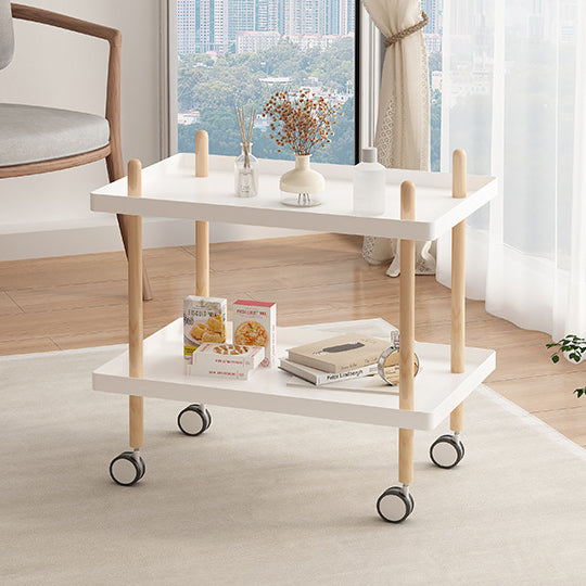 Moderner minimalistischer Beistelltisch aus Kunststoff und Massivholz, 2-stufig, 4-beinig, beweglich für das Wohnzimmer 