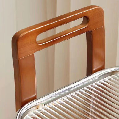 Modern Minimalist Round Rectangular Glass Solid Wood End Table 4-Leg 2-Tier Movable For Living Room