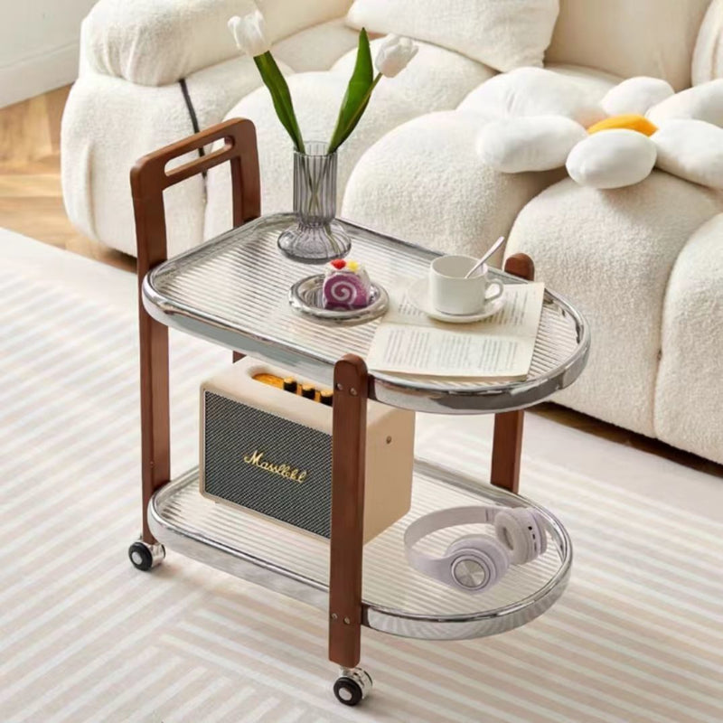 Modern Minimalist Round Rectangular Glass Solid Wood End Table 4-Leg 2-Tier Movable For Living Room