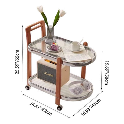Modern Minimalist Round Rectangular Glass Solid Wood End Table 4-Leg 2-Tier Movable For Living Room