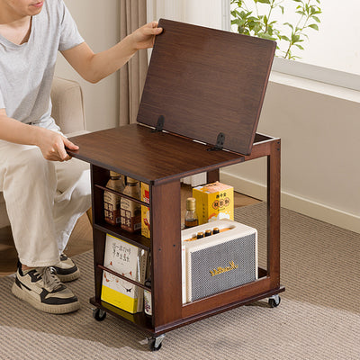 Modern Minimalist Rectangular Bamboo Side Table 2-Tier Movable For Living Room