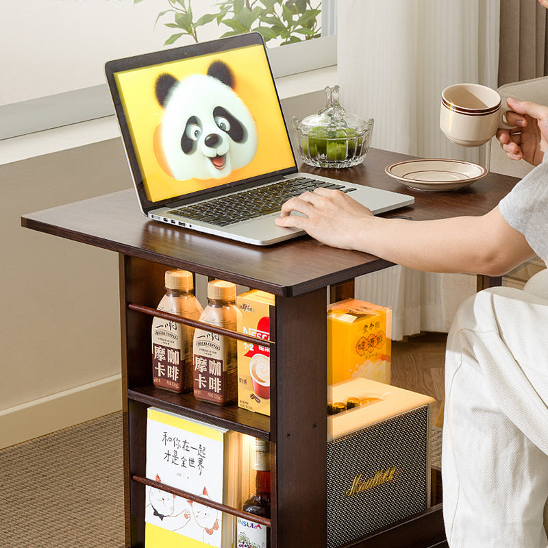 Modern Minimalist Rectangular Bamboo Side Table 2-Tier Movable For Living Room