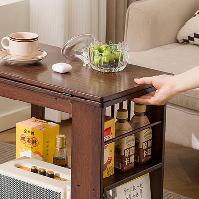 Modern Minimalist Rectangular Bamboo Side Table 2-Tier Movable For Living Room