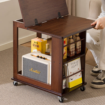 Modern Minimalist Rectangular Bamboo Side Table 2-Tier Movable For Living Room