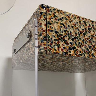 Modern Minimalist Rectangular Acrylic Eco-Friendly Panel Tech Wood Veneer Stainless Steel Nightstand 2-Leg 1-Drawer For Bedroom