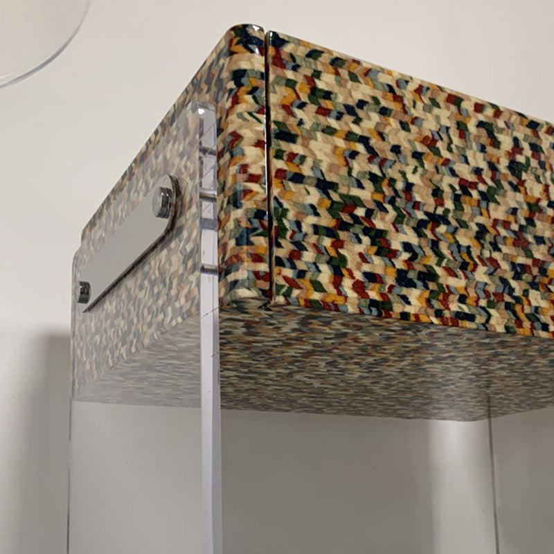 Modern Minimalist Rectangular Acrylic Eco-Friendly Panel Tech Wood Veneer Stainless Steel Nightstand 2-Leg 1-Drawer For Bedroom