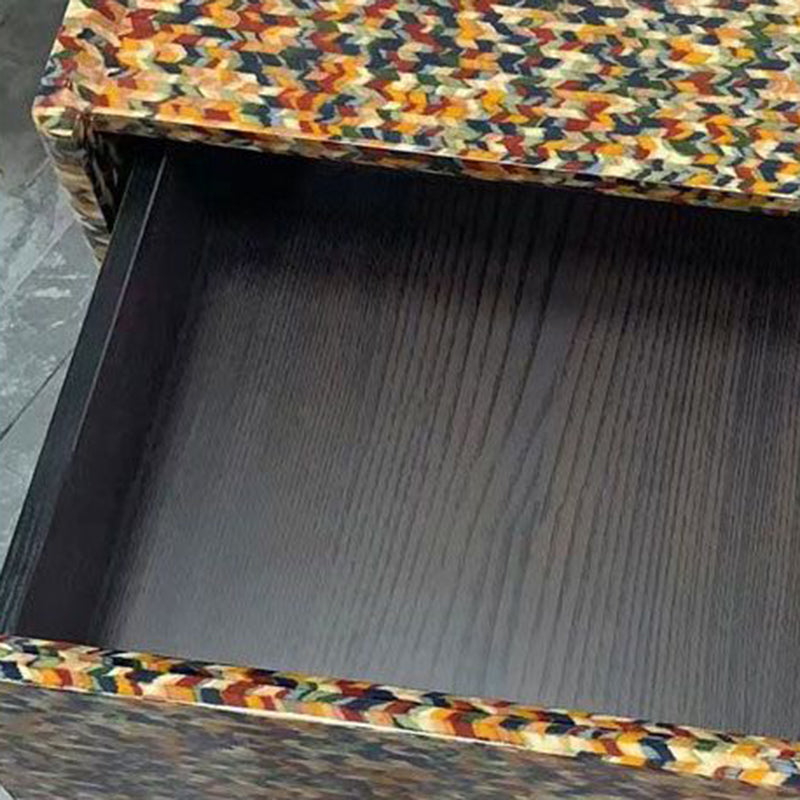 Modern Minimalist Rectangular Acrylic Eco-Friendly Panel Tech Wood Veneer Stainless Steel Nightstand 2-Leg 1-Drawer For Bedroom