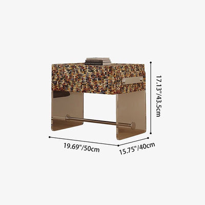Modern Minimalist Rectangular Acrylic Eco-Friendly Panel Tech Wood Veneer Stainless Steel Nightstand 2-Leg 1-Drawer For Bedroom