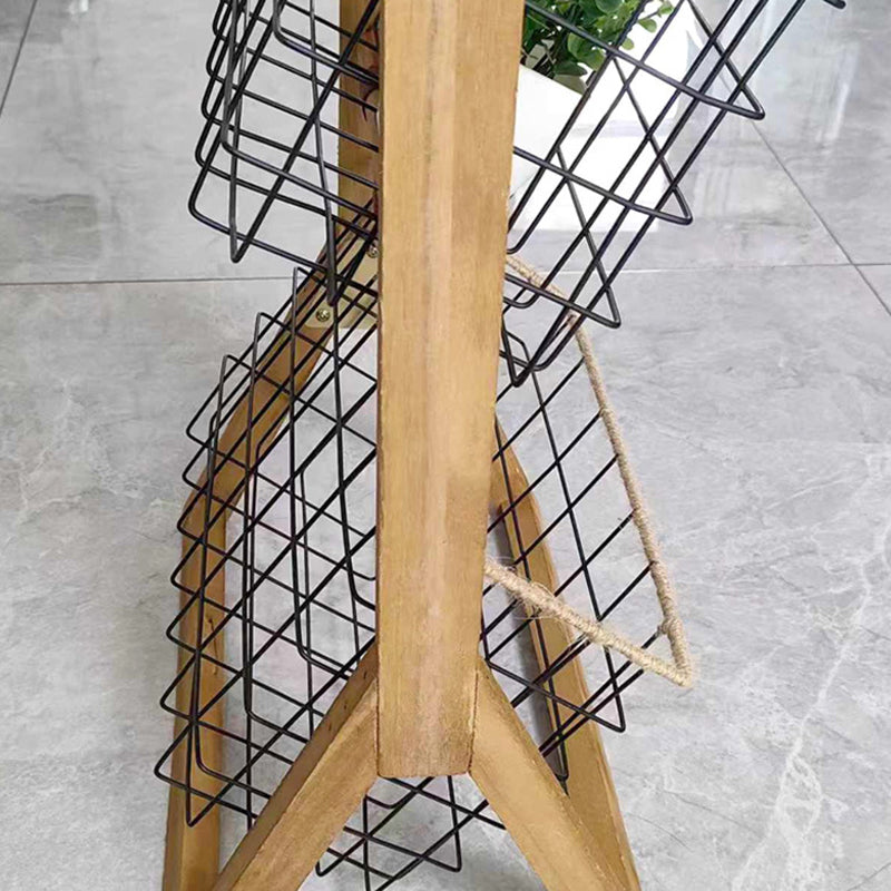 Moderner minimalistischer rechteckiger Massivholz-Eisen-Seil-Display-Rack mit 3-Korb für das Wohnzimmer 