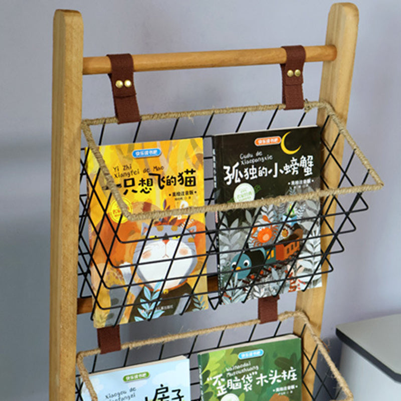 Moderner minimalistischer rechteckiger Massivholz-Eisen-Seil-Display-Rack mit 3-Korb für das Wohnzimmer 