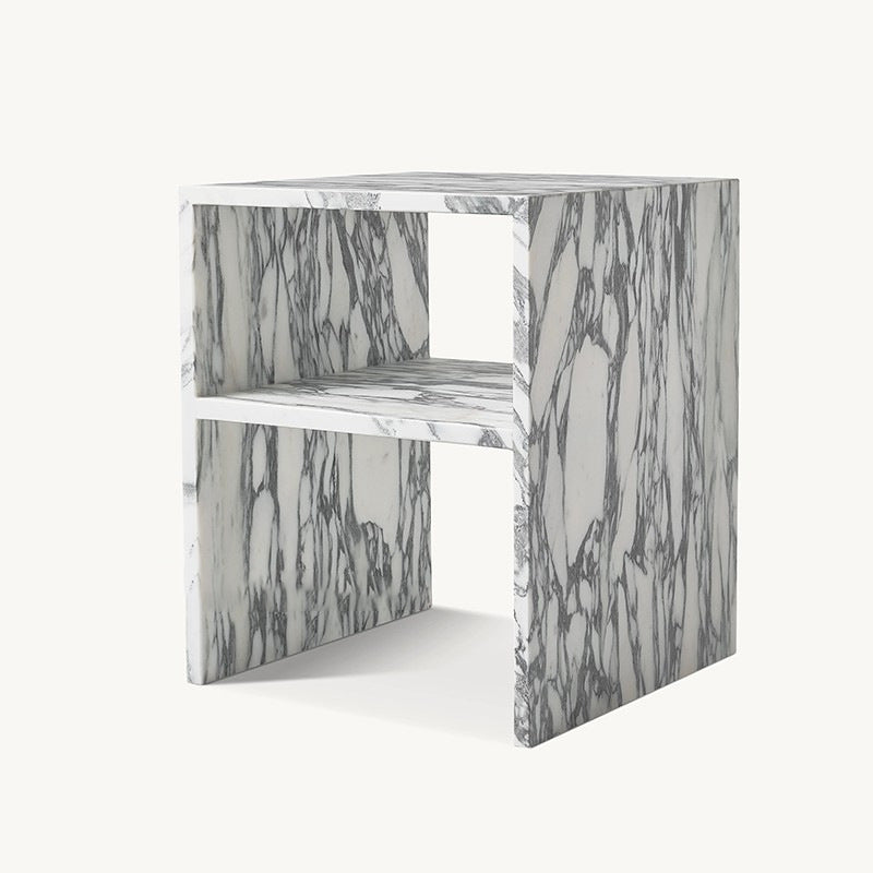 Modern Minimalist Rectangular Marble Side Table 2-Leg 2-Tier Creative Design For Living Room