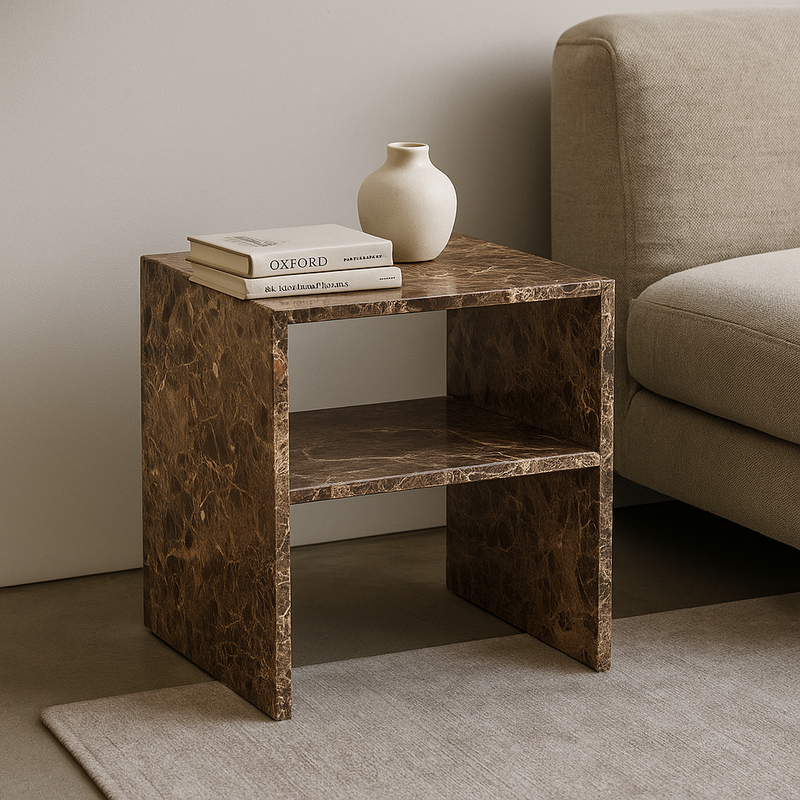 Modern Minimalist Rectangular Marble Side Table 2-Leg 2-Tier Creative Design For Living Room
