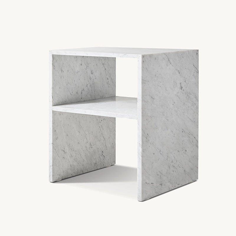 Modern Minimalist Rectangular Marble Side Table 2-Leg 2-Tier Creative Design For Living Room