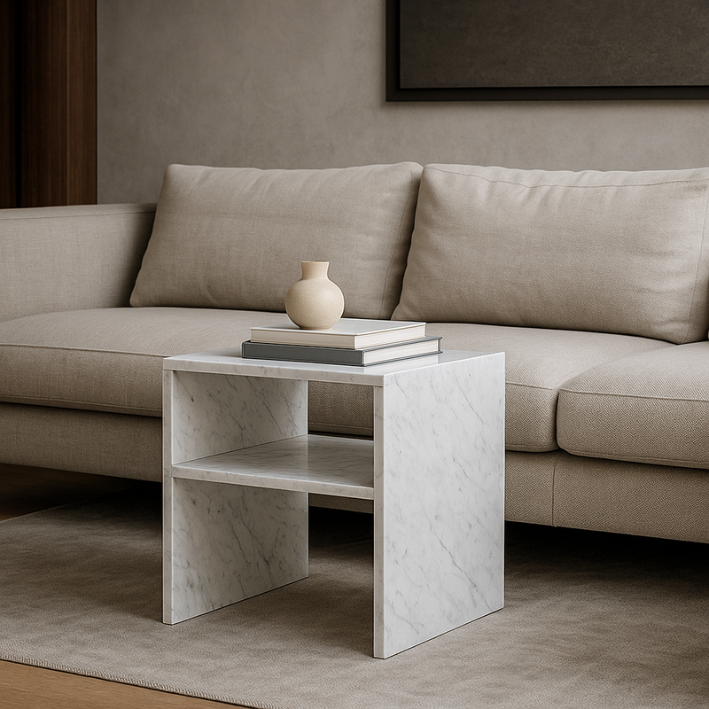 Modern Minimalist Rectangular Marble Side Table 2-Leg 2-Tier Creative Design For Living Room