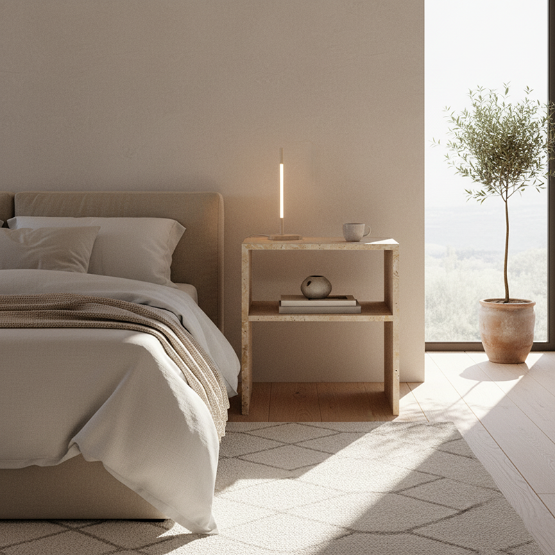 Modern Minimalist Rectangular Marble Side Table 2-Leg 2-Tier Creative Design For Living Room