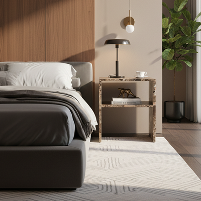 Modern Minimalist Rectangular Marble Side Table 2-Leg 2-Tier Creative Design For Living Room