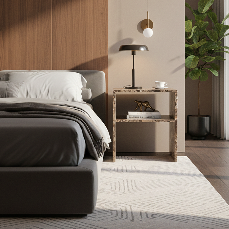 Modern Minimalist Rectangular Marble Side Table 2-Leg 2-Tier Creative Design For Living Room