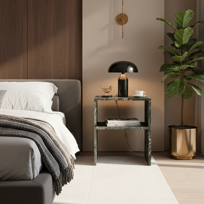 Modern Minimalist Rectangular Marble Side Table 2-Leg 2-Tier Creative Design For Living Room