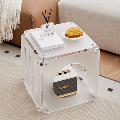 Modern Minimalist Square Acrylic Stainless Steel Side Table 2-Tier Sturdy Design For Living Room