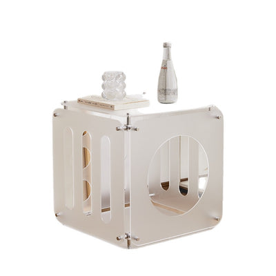 Modern Minimalist Square Acrylic Stainless Steel Side Table 2-Tier Sturdy Design For Living Room