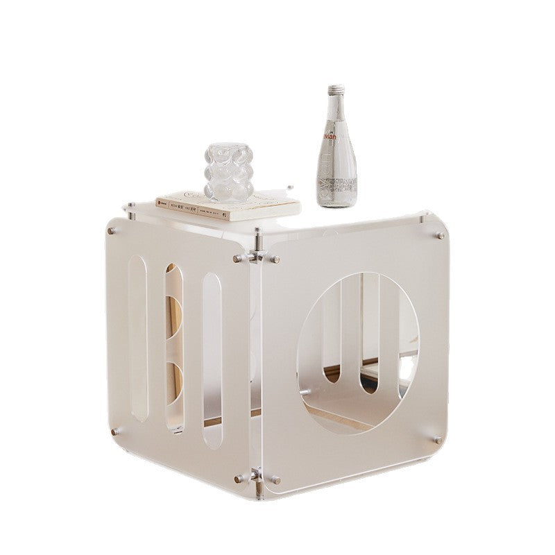 Modern Minimalist Square Acrylic Stainless Steel Side Table 2-Tier Sturdy Design For Living Room