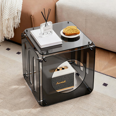 Modern Minimalist Square Acrylic Stainless Steel Side Table 2-Tier Sturdy Design For Living Room