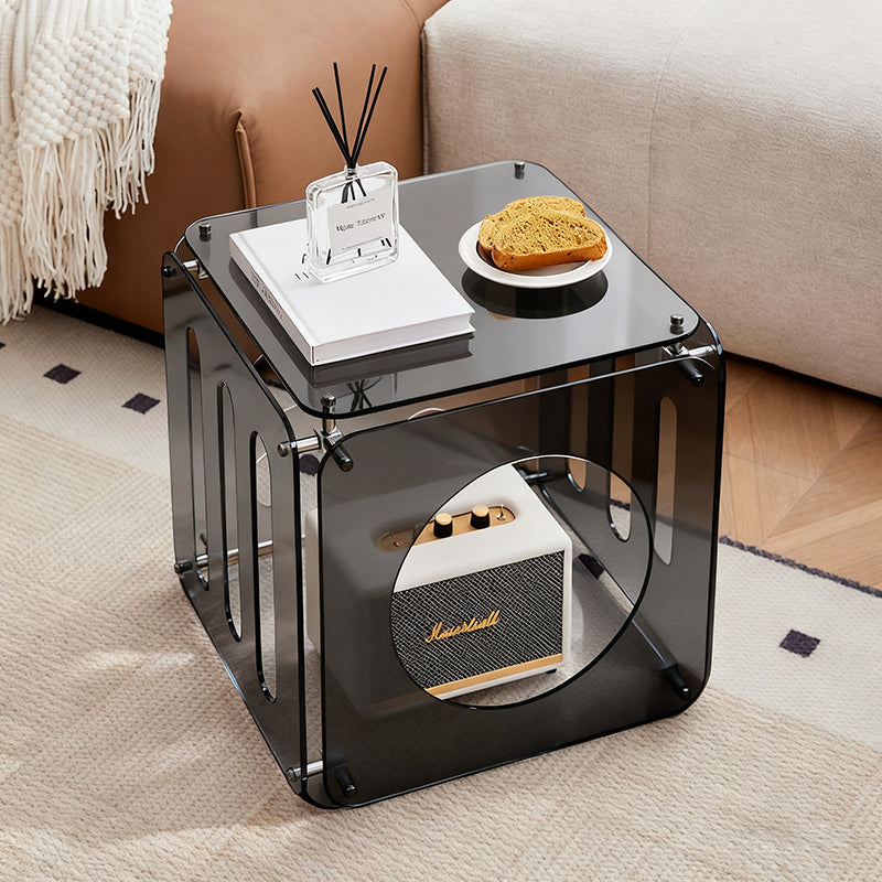 Modern Minimalist Square Acrylic Stainless Steel Side Table 2-Tier Sturdy Design For Living Room