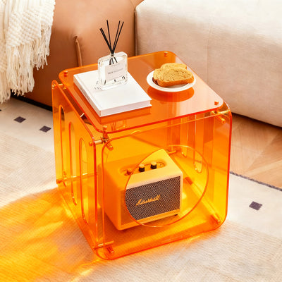 Modern Minimalist Square Acrylic Stainless Steel Side Table 2-Tier Sturdy Design For Living Room