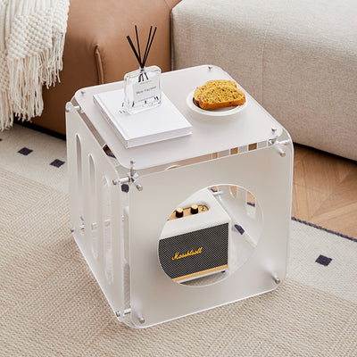 Modern Minimalist Square Acrylic Stainless Steel Side Table 2-Tier Sturdy Design For Living Room