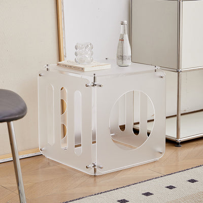 Modern Minimalist Square Acrylic Stainless Steel Side Table 2-Tier Sturdy Design For Living Room