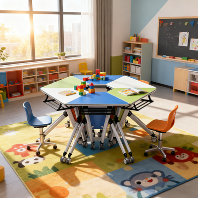 Modern Minimalist Hexagonal Solid Wood Particle Board Iron Solid Wood Desks Foldable For Home Office