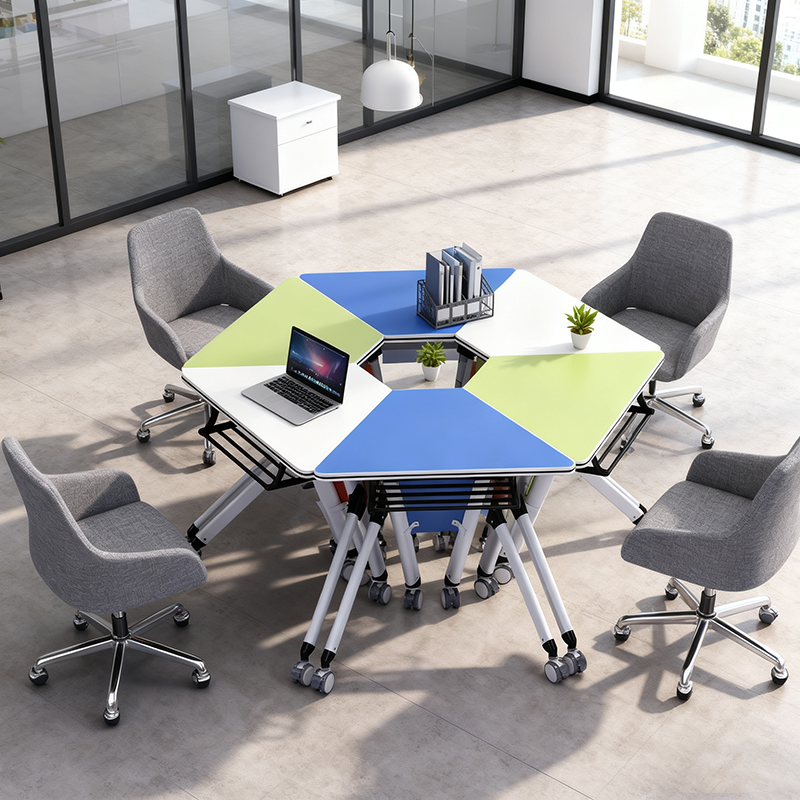 Modern Minimalist Hexagonal Solid Wood Particle Board Iron Solid Wood Desks Foldable For Home Office