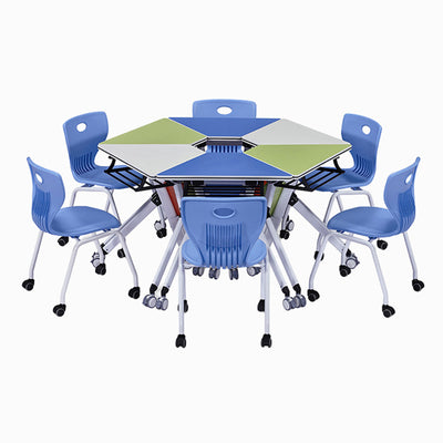 Modern Minimalist Hexagonal Solid Wood Particle Board Iron Solid Wood Desks Foldable For Home Office