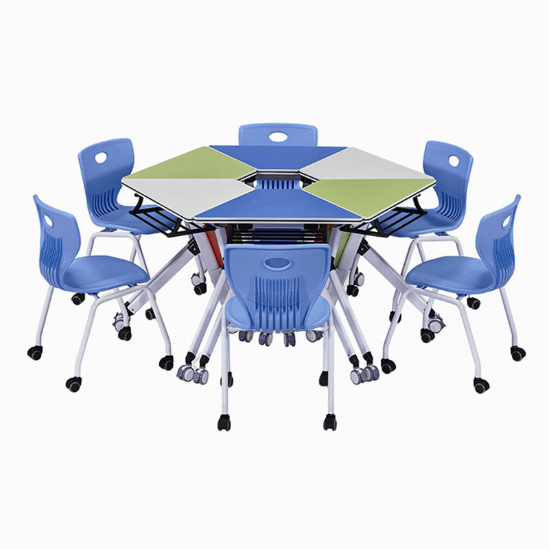 Modern Minimalist Hexagonal Solid Wood Particle Board Iron Solid Wood Desks Foldable For Home Office